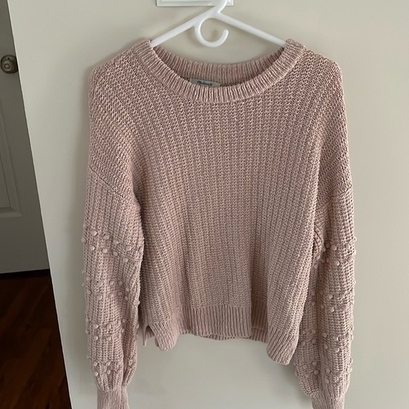 Madewell, size small, all cotton sweater with decorative sleeves, pink color - Picture 1 of 5